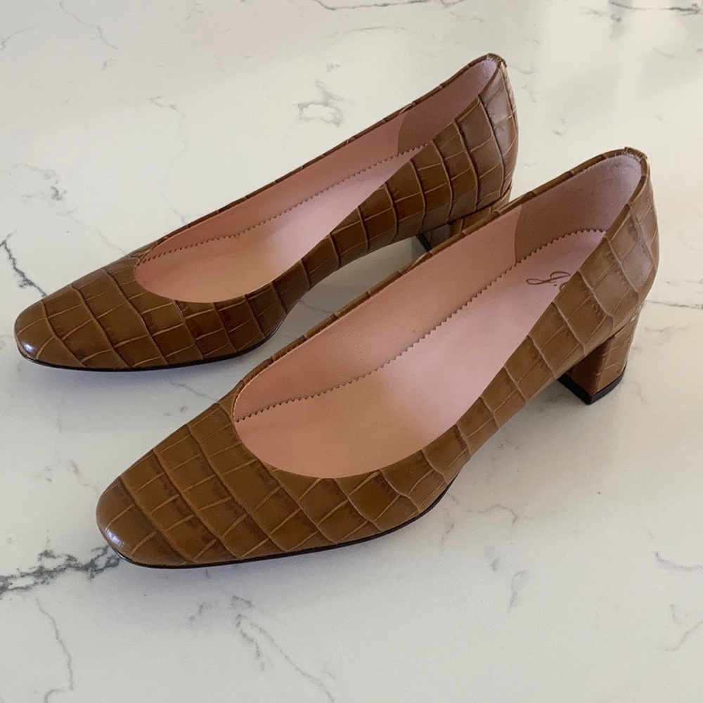 J. Crew Kate pumps in croc-embossed leather.